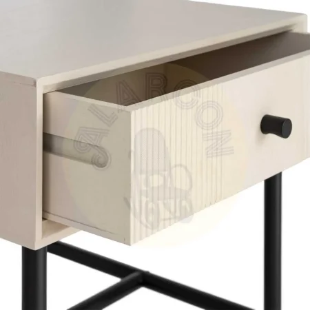 Mesita crema en DM con patas de hierro y cajón 40x40x49.50cm - Ixia - 616137IX - foto-secundaria-4