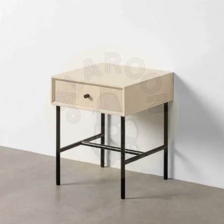 Mesita crema en DM con patas de hierro y cajón 40x40x49.50cm - Ixia - 616137IX - foto-secundaria-7
