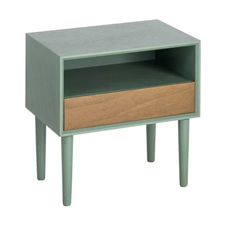 Mesita de dormitorio con cajón lacada en DM color verde 50x35x50cm - Ixia - 616146IX - foto-blanco