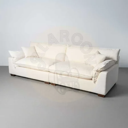 Sofá 4 plazas crema en tejido 92% poliéster 8% lino con relleno de doble pluma y cojines desenfundables 282x101x71cm - Ixia - 616162IX - foto-secundaria-10