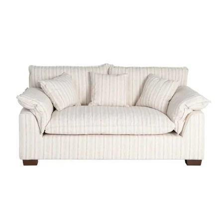 Sofá 2 plazas en tejido crema a rayas con asientos de doble pluma y cojines desenfundables 178x101x71cm - Ixia - 616163IX - foto-blanco