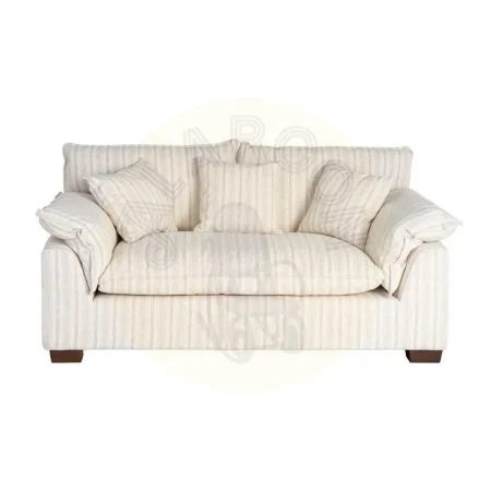 Sofá 2 plazas en tejido crema a rayas con asientos de doble pluma y cojines desenfundables 178x101x71cm - Ixia - 616163IX - foto-secundaria-1