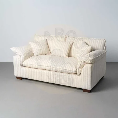Sofá 2 plazas en tejido crema a rayas con asientos de doble pluma y cojines desenfundables 178x101x71cm - Ixia - 616163IX - foto-secundaria-9