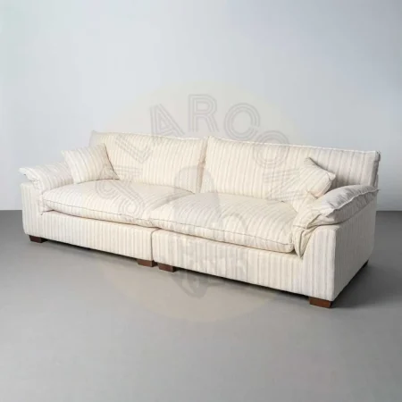 Sofá 4 plazas rayas crema en tejido 92% poliéster 8% lino con asientos doble pluma y cojines desenfundables altura asiento 50cm altura respaldo 48cm 282x101x71cm - Ixia - 616164IX - foto-secundaria-10