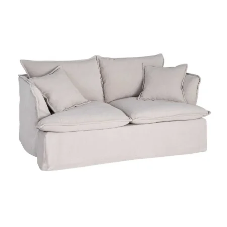 Sofá 2 plazas tapizado en tejido crema 100% poliéster con asientos de doble pluma desenfundable 181x103x72cm - Ixia - 616165IX - foto-blanco