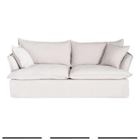 Sofá 3 plazas crema en tejido 100% poliéster con relleno doble pluma desenfundable 221x103x72cm - Ixia - 616166IX - foto-blanco