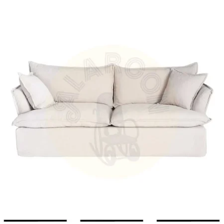 Sofá 3 plazas crema en tejido 100% poliéster con relleno doble pluma desenfundable 221x103x72cm - Ixia - 616166IX - foto-secundaria-1