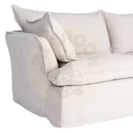 Sofá 3 plazas crema en tejido 100% poliéster con relleno doble pluma desenfundable 221x103x72cm - Ixia - 616166IX - foto-secundaria-4