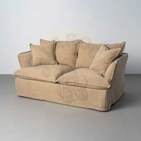 Sofá 2 plazas beige oscuro en tejido 100% poliéster con relleno doble pluma completamente desenfundable 181x103x72cm - Ixia - 616167IX - foto-secundaria-9