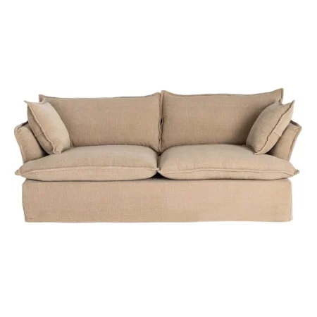 Sofá 3 plazas beige oscuro tejido 100% poliéster relleno doble pluma totalmente desenfundable 221x103x72cm - Ixia - 616168IX - foto-blanco