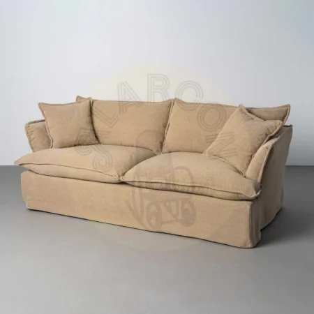 Sofá 3 plazas beige oscuro tejido 100% poliéster relleno doble pluma totalmente desenfundable 221x103x72cm - Ixia - 616168IX - foto-secundaria-9