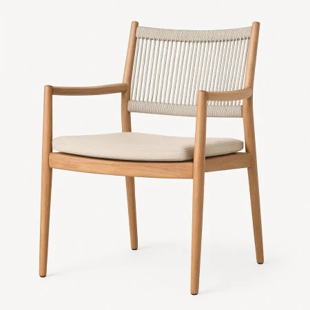 Silla apilable de acero y ratán PE para exterior con cojines desenfundables 55x55x85cm - Ixia - 616175IX - foto-blanco