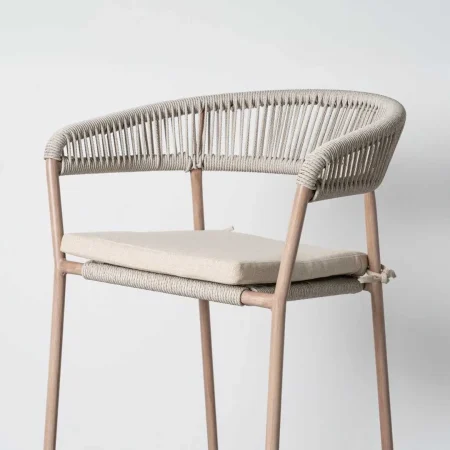 Taburete apilable de acero y rattán PE con cojines desenfundables tejido olefina apto exterior 59x58x100.50cm - Ixia - 616180IX - foto-blanco