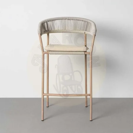 Taburete apilable de acero y rattán PE con cojines desenfundables tejido olefina apto exterior 59x58x100.50cm - Ixia - 616180IX - foto-secundaria-1