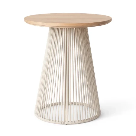 Mesa alta para exterior en polywood y ratán PE con estructura de acero 70x70x100cm - Ixia - 616182IX - foto-blanco