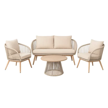Conjunto jardín Duna en acero y ratán PE con sofá 2 sillones y mesa de centro con tablero polywood y tejido 100% olefina 1x0x0cm - Ixia - 616184IX - foto-blanco
