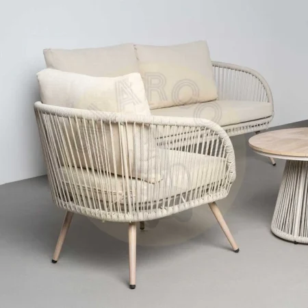 Conjunto jardín Duna en acero y ratán PE con sofá 2 sillones y mesa de centro con tablero polywood y tejido 100% olefina 1x0x0cm - Ixia - 616184IX - foto-secundaria-1