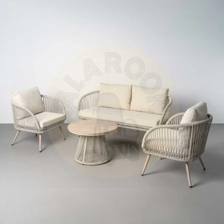 Conjunto jardín Duna en acero y ratán PE con sofá 2 sillones y mesa de centro con tablero polywood y tejido 100% olefina 1x0x0cm - Ixia - 616184IX - foto-secundaria-15