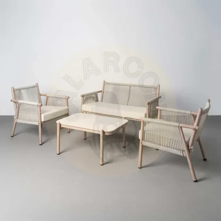Conjunto jardín Salina sofá 2 sillones y mesa centro acero y rattán PE con tablero de piedra sinterizada 1x0x0cm - Ixia - 616185IX - foto-secundaria-15