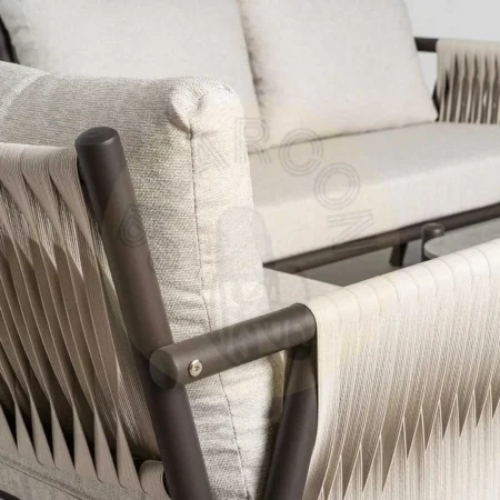 Conjunto de jardín Cala en acero y ratán PE con 1 sofá 2 sillones y mesa centro con tablero de piedra sinterizada y cojines desenfundables 1x0x0cm - Ixia - 616186IX - foto-secundaria-1