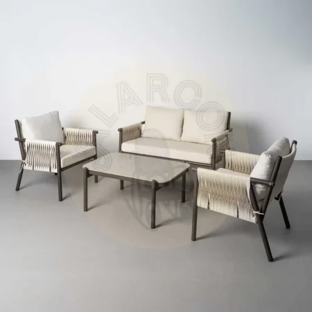 Conjunto de jardín Cala en acero y ratán PE con 1 sofá 2 sillones y mesa centro con tablero de piedra sinterizada y cojines desenfundables 1x0x0cm - Ixia - 616186IX - foto-secundaria-16