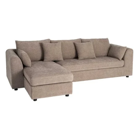 Sofá chaise longue 3 plazas tapizado en poliéster marrón claro con cojines desenfundables 260x164x76cm - Ixia - 616190IX - foto-blanco
