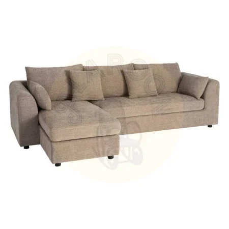 Sofá chaise longue 3 plazas tapizado en poliéster marrón claro con cojines desenfundables 260x164x76cm - Ixia - 616190IX - foto-secundaria-1