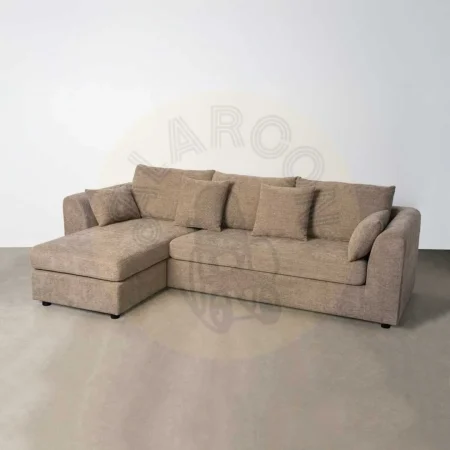 Sofá chaise longue 3 plazas tapizado en poliéster marrón claro con cojines desenfundables 260x164x76cm - Ixia - 616190IX - foto-secundaria-10