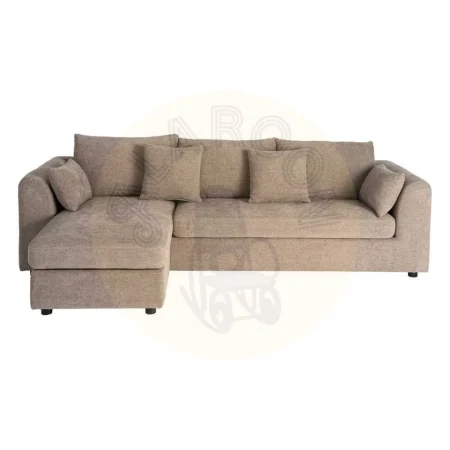 Sofá chaise longue 3 plazas tapizado en poliéster marrón claro con cojines desenfundables 260x164x76cm - Ixia - 616190IX - foto-secundaria-2