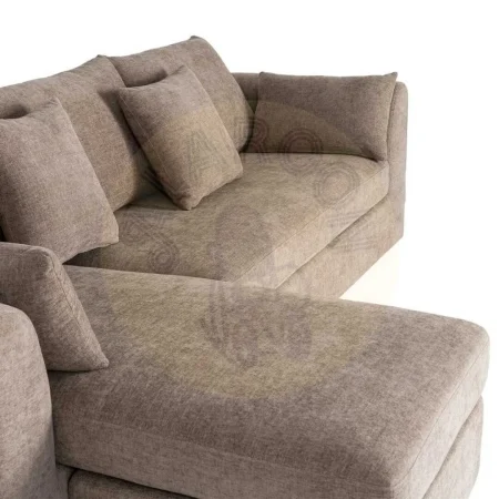 Sofá chaise longue 3 plazas tapizado en poliéster marrón claro con cojines desenfundables 260x164x76cm - Ixia - 616190IX - foto-secundaria-5