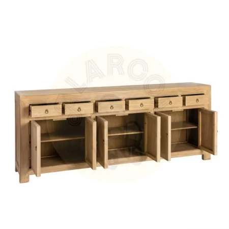 Aparador de madera de pino reciclada para salón con puertas y cajones 240x44x94cm - Ixia - 616206IX - foto-secundaria-1