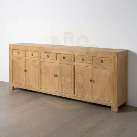 Aparador de madera de pino reciclada para salón con puertas y cajones 240x44x94cm - Ixia - 616206IX - foto-secundaria-10