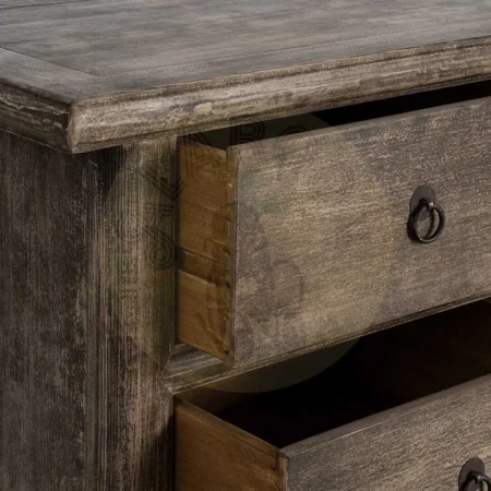 Aparador de madera de pino reciclada con cajones y puertas para salón 180x44x86cm - Ixia - 616207IX - foto-secundaria-3