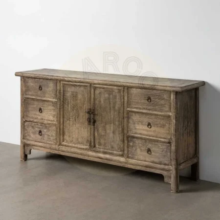 Aparador de madera de pino reciclada con cajones y puertas para salón 180x44x86cm - Ixia - 616207IX - foto-secundaria-5