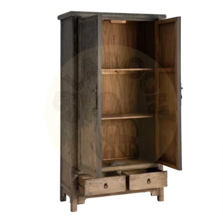 Armario de madera de pino reciclada para dormitorio con puertas y cajones 100x45x190cm - Ixia - 616208IX - foto-secundaria-1
