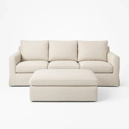 Puf beige en DM y tejido desenfundable con patas negras 100x100x42cm - Ixia - 616209IX - foto-blanco
