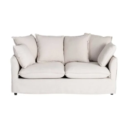 Sofá 2 plazas beige en tejido poliéster y lino estructura DM cojines desenfundables patas negras 158x102x77cm - Ixia - 616210IX - foto-blanco