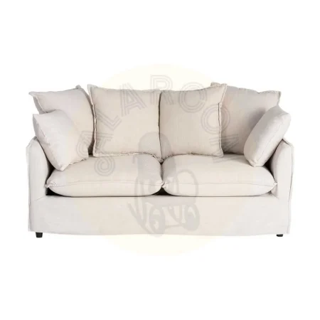 Sofá 2 plazas beige en tejido poliéster y lino estructura DM cojines desenfundables patas negras 158x102x77cm - Ixia - 616210IX - foto-secundaria-1