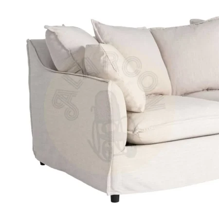 Sofá 2 plazas beige en tejido poliéster y lino estructura DM cojines desenfundables patas negras 158x102x77cm - Ixia - 616210IX - foto-secundaria-4