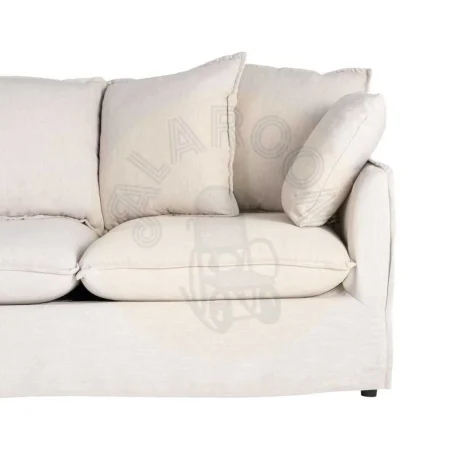 Sofá 2 plazas beige en tejido poliéster y lino estructura DM cojines desenfundables patas negras 158x102x77cm - Ixia - 616210IX - foto-secundaria-5