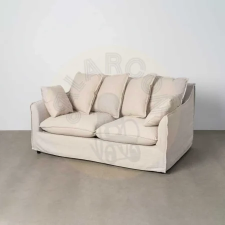Sofá 2 plazas beige en tejido poliéster y lino estructura DM cojines desenfundables patas negras 158x102x77cm - Ixia - 616210IX - foto-secundaria-8