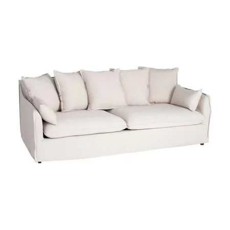 Sofá 3 plazas beige en tejido poliéster-lino con cojines desenfundables y patas negras 212x104x76cm - Ixia - 616211IX - foto-blanco