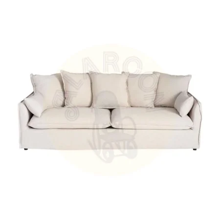 Sofá 3 plazas beige en tejido poliéster-lino con cojines desenfundables y patas negras 212x104x76cm - Ixia - 616211IX - foto-secundaria-1
