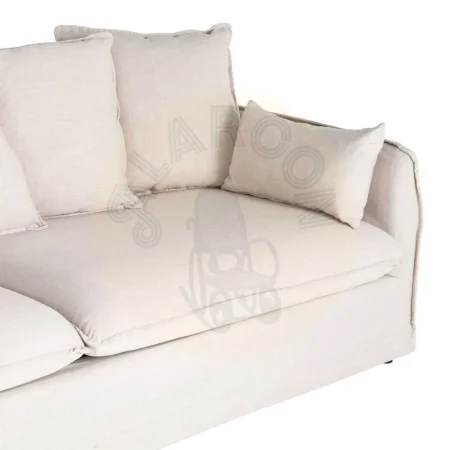 Sofá 3 plazas beige en tejido poliéster-lino con cojines desenfundables y patas negras 212x104x76cm - Ixia - 616211IX - foto-secundaria-3