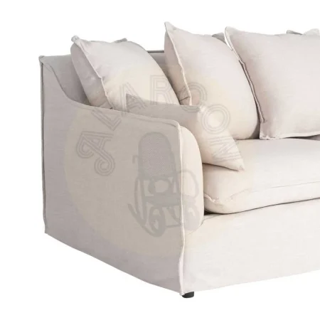 Sofá 3 plazas beige en tejido poliéster-lino con cojines desenfundables y patas negras 212x104x76cm - Ixia - 616211IX - foto-secundaria-4