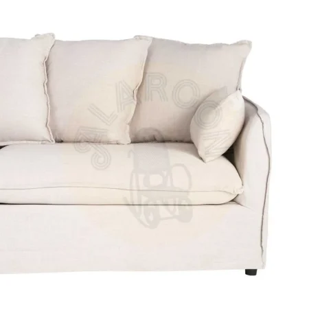 Sofá 3 plazas beige en tejido poliéster-lino con cojines desenfundables y patas negras 212x104x76cm - Ixia - 616211IX - foto-secundaria-5