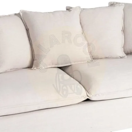 Sofá 3 plazas beige en tejido poliéster-lino con cojines desenfundables y patas negras 212x104x76cm - Ixia - 616211IX - foto-secundaria-6