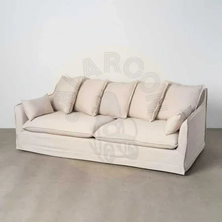 Sofá 3 plazas beige en tejido poliéster-lino con cojines desenfundables y patas negras 212x104x76cm - Ixia - 616211IX - foto-secundaria-9