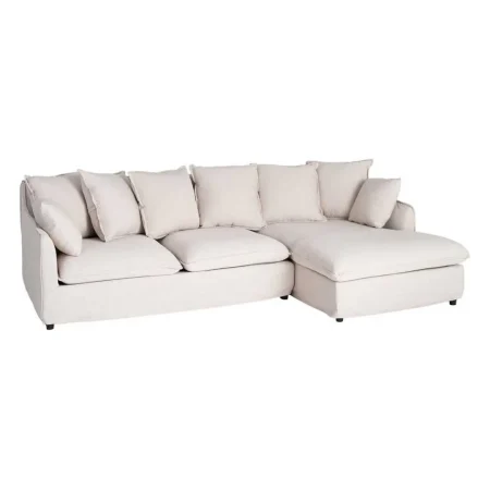 Sofá chaise longue beige en DM y tejido poliéster lino con cojines desenfundables y patas negras 252x158x84cm - Ixia - 616215IX - foto-blanco