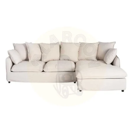 Sofá chaise longue beige en DM y tejido poliéster lino con cojines desenfundables y patas negras 252x158x84cm - Ixia - 616215IX - foto-secundaria-1